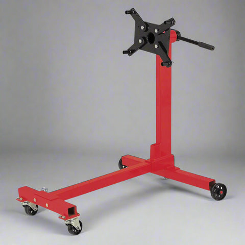 Red heavy-duty 1000 lb engine stand with 360-degree rotating head

