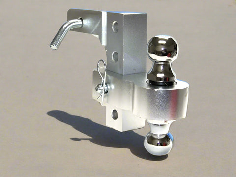 Adjustable 6-inch aluminum trailer hitch with dual ball heads
Heavy-duty towing hitch with 2" and 2-5/16" balls – front view
Aircraft-grade aluminum trailer hitch with rustproof finish
Drop hitch for RV, boat, or utility trailer – 10,000 lb capacity
Adjustable towing hitch with multiple height positions