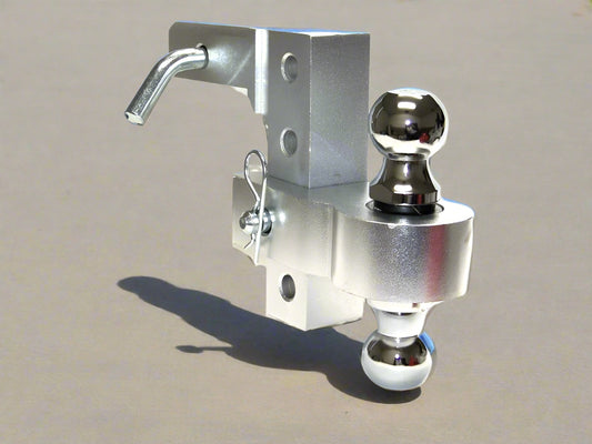Adjustable 6-inch aluminum trailer hitch with dual ball heads
Heavy-duty towing hitch with 2" and 2-5/16" balls – front view
Aircraft-grade aluminum trailer hitch with rustproof finish
Drop hitch for RV, boat, or utility trailer – 10,000 lb capacity
Adjustable towing hitch with multiple height positions