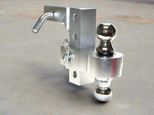 Adjustable 6-inch aluminum trailer hitch with dual ball heads
Heavy-duty towing hitch with 2" and 2-5/16" balls – front view
Aircraft-grade aluminum trailer hitch with rustproof finish
Drop hitch for RV, boat, or utility trailer – 10,000 lb capacity
Adjustable towing hitch with multiple height positions