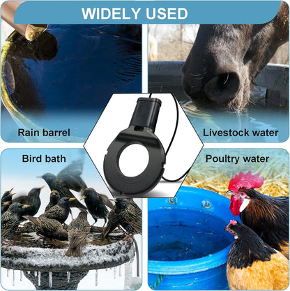 1000W submersible water heater de-icer with power cord
Outdoor tank de-icer for winter freezing prevention
Close-up of corrosion-resistant water heater
Heater de-icer with automatic shut-off feature
Submersible pond and trough water heater in packaging
Winter water trough heater ready for use