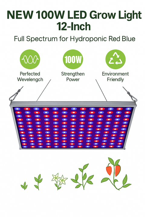 "100W LED Grow Light Full Spectrum Red Blue Yellow for Indoor Plants"

"12-Inch LED Hydroponic Grow Light for Seed Starting and Vegetables"

"Energy-Efficient Full Spectrum Grow Light for Herbs and Flowers"

"Hydroponic 100W LED Grow Light Panel for Indoor Gardening"

