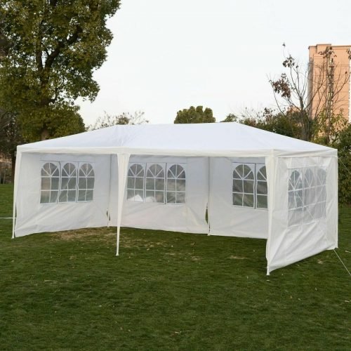 10x20 Ft White Party Tent – Full View with Windows

10x20 Ft Outdoor Tent – Side Angle with Canopy

10x20 Ft Event Tent – Inside View Setup

Durable Polyethylene White Party Tent – Rear Angle

Waterproof Party Tent with Steel Frame – Lawn Setup