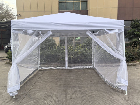 "10x10 Pop Up Party Tent with Bug Screen and Mesh Sidewalls"

"Outdoor Gazebo Tent 10x10 with Mesh Walls for Events and Camping"

"Beige and Black Mesh 10x10 Pop-Up Gazebo Tent for Backyard Parties"