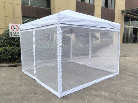 "10x10 Pop Up Party Tent with Bug Screen and Mesh Sidewalls"

"Outdoor Gazebo Tent 10x10 with Mesh Walls for Events and Camping"

"Beige and Black Mesh 10x10 Pop-Up Gazebo Tent for Backyard Parties"