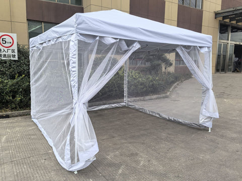 "10x10 Pop Up Party Tent with Bug Screen and Mesh Sidewalls"

"Outdoor Gazebo Tent 10x10 with Mesh Walls for Events and Camping"

"Beige and Black Mesh 10x10 Pop-Up Gazebo Tent for Backyard Parties"