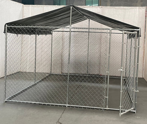 10x10x6 ft galvanized outdoor dog kennel with UV canopy

Large outdoor dog kennel with UV canopy cover