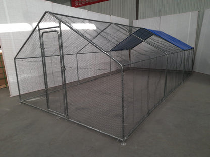 10x20 metal dog kennel cage with chicken wire fence

Walk-in outdoor animal enclosure for chickens or dogs

Backyard fenced compound with metal frame

Secure livestock pen with galvanized steel construction

Versatile pet and poultry cage outdoors