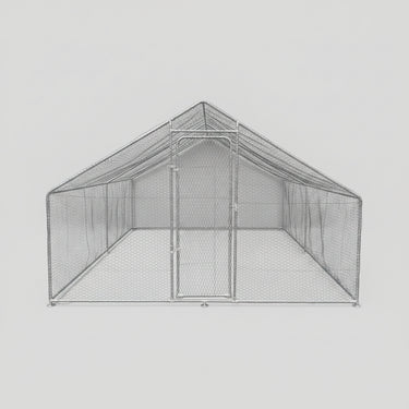 10x20 metal dog kennel cage with chicken wire fence

Walk-in outdoor animal enclosure for chickens or dogs

Backyard fenced compound with metal frame

Secure livestock pen with galvanized steel construction

Versatile pet and poultry cage outdoors