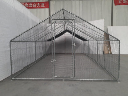 10x20 metal dog kennel cage with chicken wire fence

Walk-in outdoor animal enclosure for chickens or dogs

Backyard fenced compound with metal frame

Secure livestock pen with galvanized steel construction

Versatile pet and poultry cage outdoors