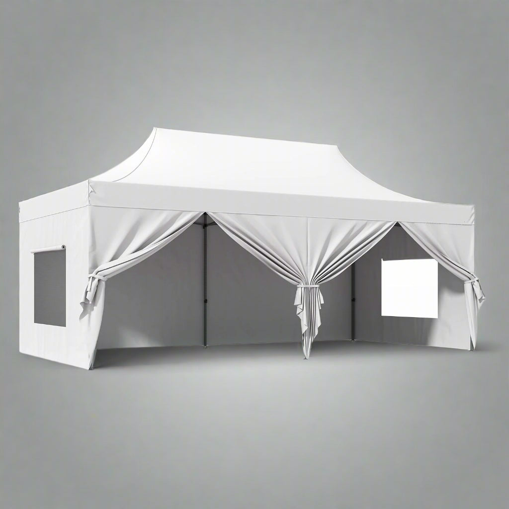 10x20 FT waterproof pop-up canopy tent with screened mesh windows and detachable sidewalls for outdoor events and parties
