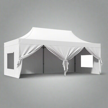 10x20 FT waterproof pop-up canopy tent with screened mesh windows and detachable sidewalls for outdoor events and parties
