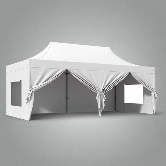 10x20 FT waterproof pop-up canopy tent with screened mesh windows and detachable sidewalls for outdoor events and parties
