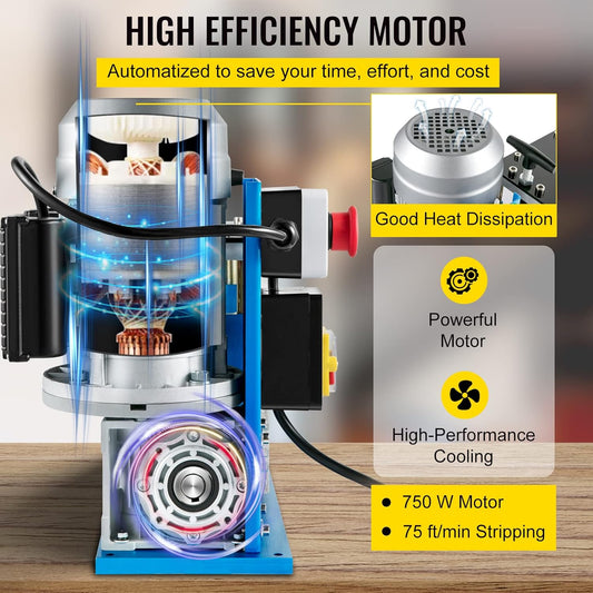 11-channel automatic wire stripping machine front view

Cable stripper with control panel and feeder channels

Industrial wire stripper with aluminum and steel frame

High-speed wire stripping machine on workbench

Wire stripping machine with emergency stop switch
