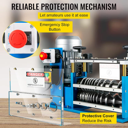 11-channel automatic wire stripping machine front view

Cable stripper with control panel and feeder channels

Industrial wire stripper with aluminum and steel frame

High-speed wire stripping machine on workbench

Wire stripping machine with emergency stop switch