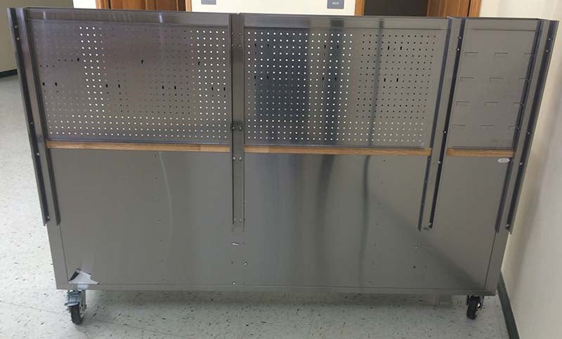 84" stainless steel tool bench with LED lighting and drawers

Solid wood top garage workbench with 11 storage drawers

Professional stainless steel tool station with LED bar

Close-up of drawer handles on heavy-duty tool bench

Industrial workbench with built-in lights and hardwood surface