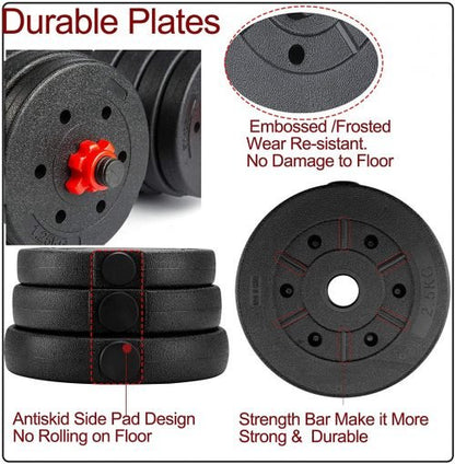 110 LB adjustable dumbbell and barbell set for home gym use

dumbbell and barbell combo set with connecting rod

adjustable workout weights with spinlock safety collars

home strength training weight set full body equipment

solid dumbbell bar with shock-resistant weight plates