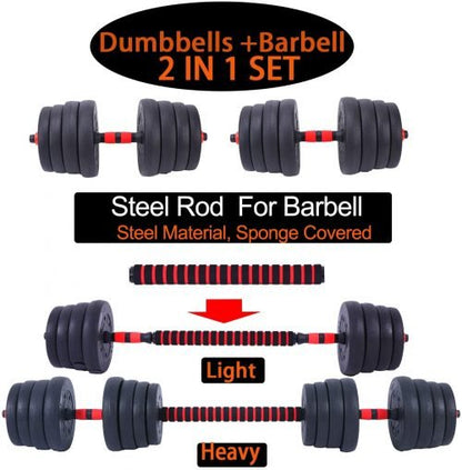 110 LB adjustable dumbbell and barbell set for home gym use

dumbbell and barbell combo set with connecting rod

adjustable workout weights with spinlock safety collars

home strength training weight set full body equipment

solid dumbbell bar with shock-resistant weight plates