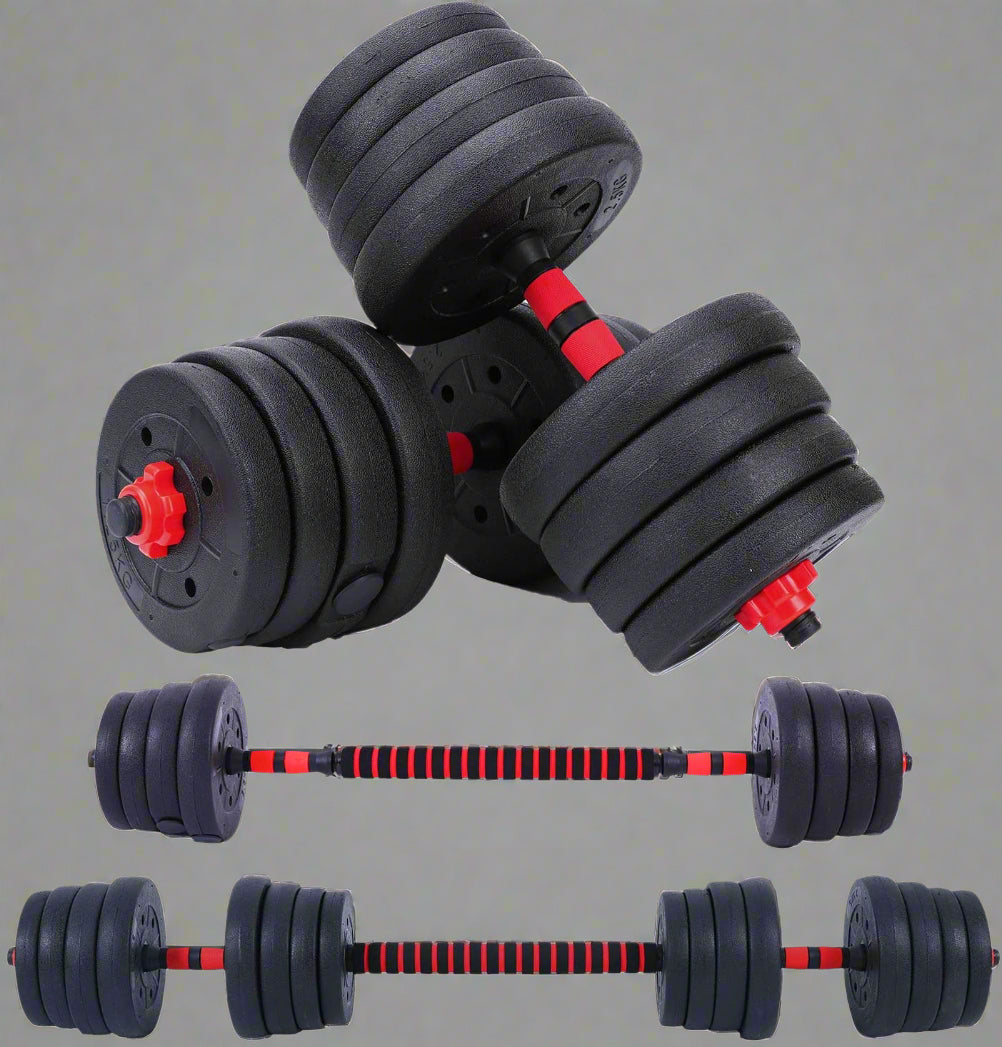 110 LB adjustable dumbbell and barbell set for home gym use

dumbbell and barbell combo set with connecting rod

adjustable workout weights with spinlock safety collars

home strength training weight set full body equipment

solid dumbbell bar with shock-resistant weight plates