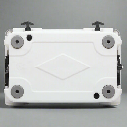 Rolling cooler with ergonomic carry handles and locking wheels