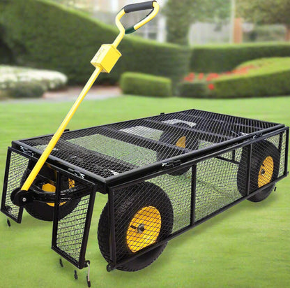 Heavy-duty garden cart with detachable mesh sides and 12-inch tires
Folding utility wagon for yard and landscaping use
1100 lb capacity mesh cart for outdoor hauling
Garden cart with pneumatic wheels and ergonomic rotating handle