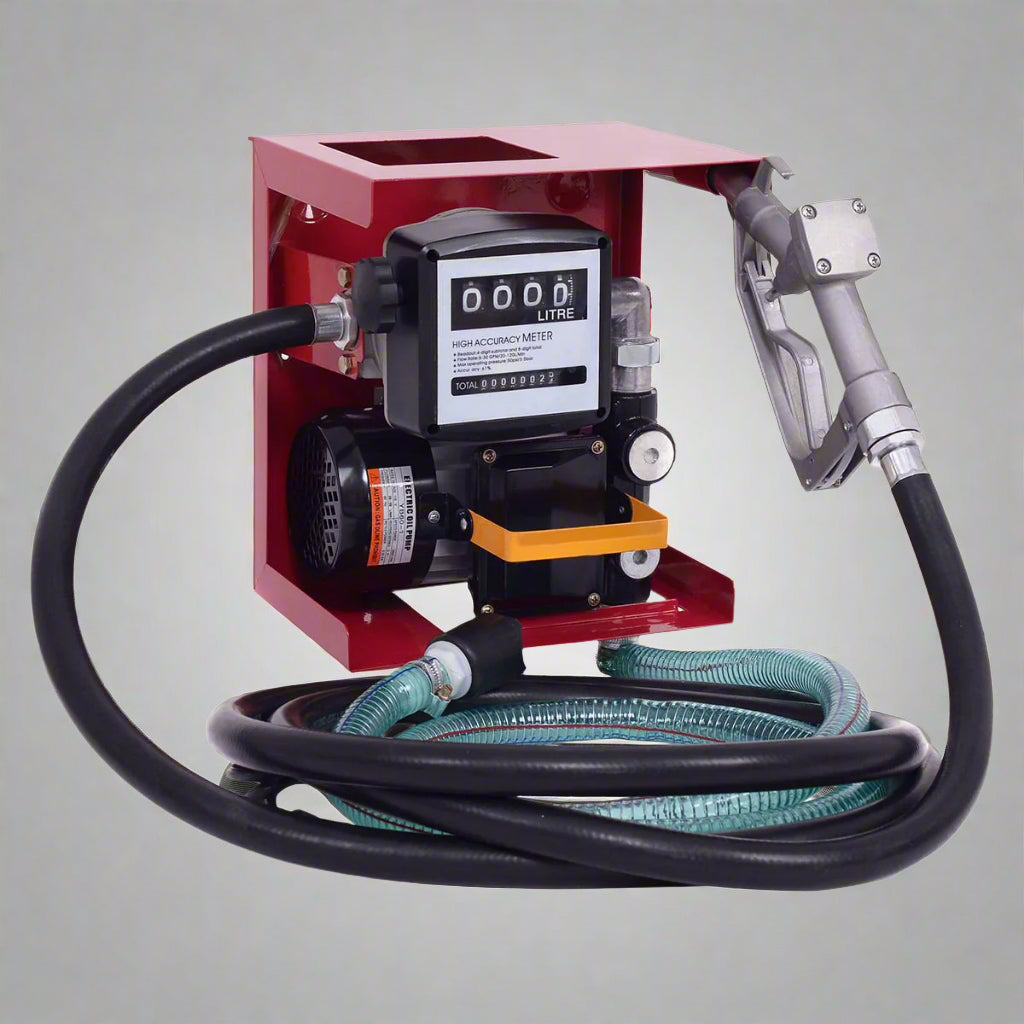 FP60 Diesel Fuel Transfer Pump – 110V Cast Iron with Digital Meter
Complete Diesel Pump Kit with Hose, Nozzle & Liter Meter
High Flow 60L/Min Diesel Pump – Model FP60 with Accessories