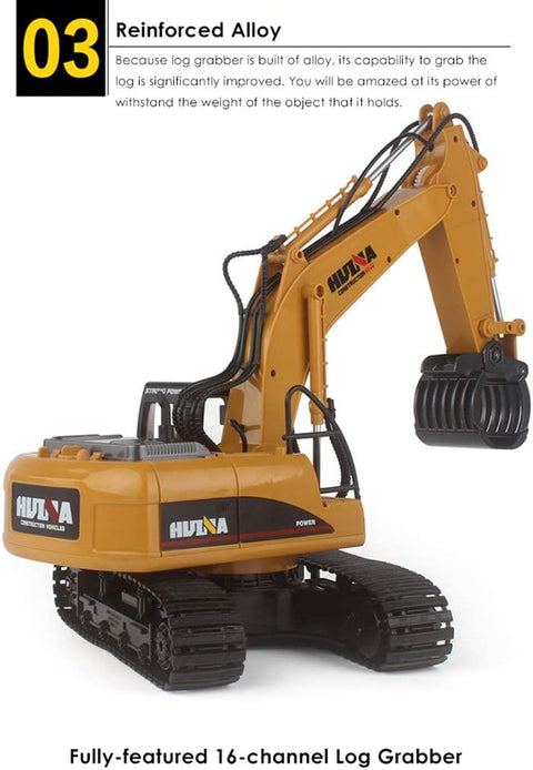 RC demolition grapple excavator with 16-channel remote control
1:14 scale yellow remote control construction vehicle
Functional toy excavator with 680-degree rotating cab
STEM learning RC excavator toy for kids and adults
