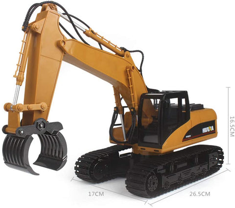 RC demolition grapple excavator with 16-channel remote control
1:14 scale yellow remote control construction vehicle
Functional toy excavator with 680-degree rotating cab
STEM learning RC excavator toy for kids and adults