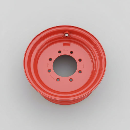 Red steel skid steer rim 9.75x16.5
8-lug Bobcat compatible wheel
Skid steer wheel for 12x16.5 tire
Red 16.5" rim for construction equipment
Heavy-duty skid steer wheel close-up
