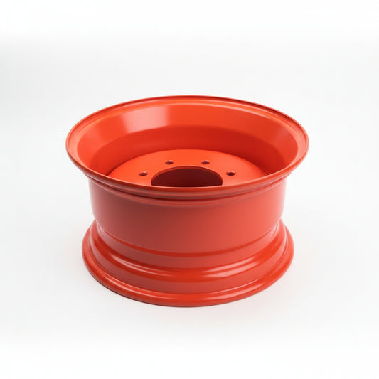 Red steel skid steer rim 9.75x16.5
8-lug Bobcat compatible wheel
Skid steer wheel for 12x16.5 tire
Red 16.5" rim for construction equipment
Heavy-duty skid steer wheel close-up