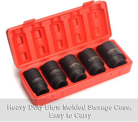 5-Piece 1/2" Deep Drive Axle Nut Socket Set in Red Case – Top View

Heavy-Duty Impact Sockets with Storage Case

Close-Up of 1/2” Drive Axle Nut Sockets

Impact-Ready Chrome Molybdenum Socket Set for Trucks

Deep Drive Socket Kit for Axle Nut Applications