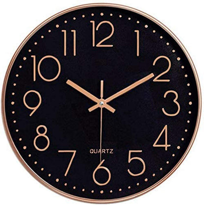 New 12 - Inch Silent Wall Clock with Arabic Numbers – Quartz Movement, Black & White or Black & Gold - with BLACK & WHITE | Sold by Uncle Wiener's Wholesale