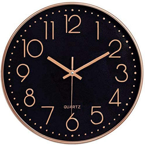 New 12 - Inch Silent Wall Clock with Arabic Numbers – Quartz Movement, Black & White or Black & Gold - with BLACK & WHITE | Sold by Uncle Wiener's Wholesale