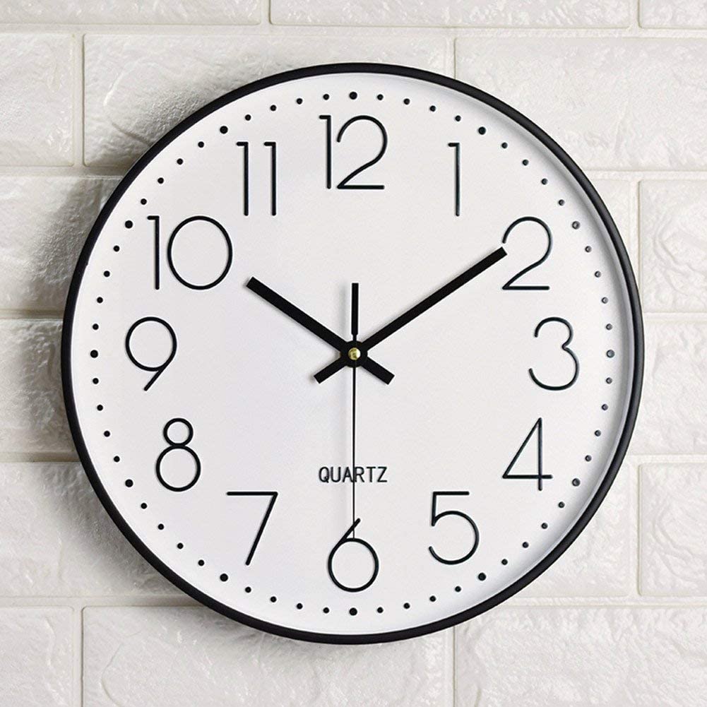 New 12 - Inch Silent Wall Clock with Arabic Numbers – Quartz Movement, Black & White or Black & Gold - with BLACK & WHITE | Sold by Uncle Wiener's Wholesale