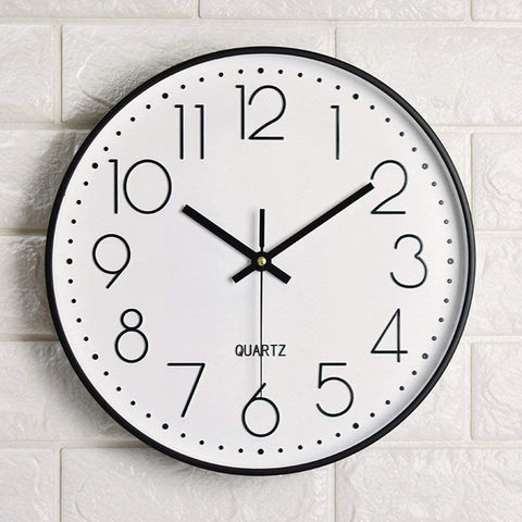 New 12 - Inch Silent Wall Clock with Arabic Numbers – Quartz Movement, Black & White or Black & Gold - with BLACK & WHITE | Sold by Uncle Wiener's Wholesale