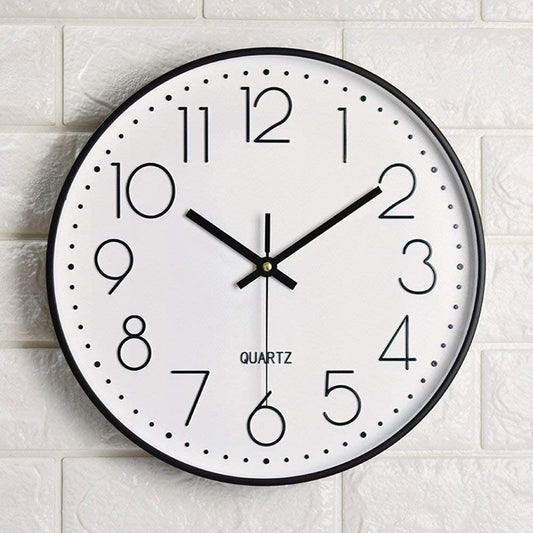 New 12 - Inch Silent Wall Clock with Arabic Numbers – Quartz Movement, Black & White or Black & Gold - with BLACK & WHITE | Sold by Uncle Wiener's Wholesale