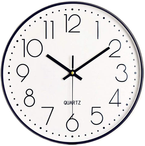 New 12 - Inch Silent Wall Clock with Arabic Numbers – Quartz Movement, Black & White or Black & Gold - with BLACK & WHITE | Sold by Uncle Wiener's Wholesale