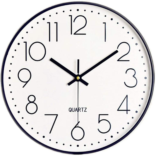 New 12 - Inch Silent Wall Clock with Arabic Numbers – Quartz Movement, Black & White or Black & Gold - with BLACK & WHITE | Sold by Uncle Wiener's Wholesale