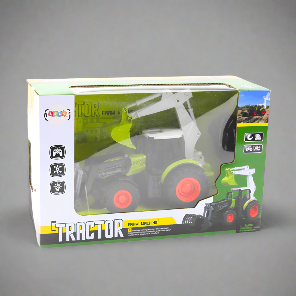 "1:24 Scale Remote Control Tractor Loader Toy for Kids"

"6-Channel RC Tractor Farm Toy with Realistic Design"

"Rechargeable Remote Control Tractor and Wagon Set"

"Durable 1:24 Scale RC Farm Truck Vehicles"

"Set of 1:24 Remote Control Farm Trucks for Kids"