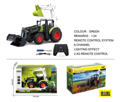 "1:24 Scale Remote Control Tractor Loader Toy for Kids"

"6-Channel RC Tractor Farm Toy with Realistic Design"

"Rechargeable Remote Control Tractor and Wagon Set"

"Durable 1:24 Scale RC Farm Truck Vehicles"

"Set of 1:24 Remote Control Farm Trucks for Kids"