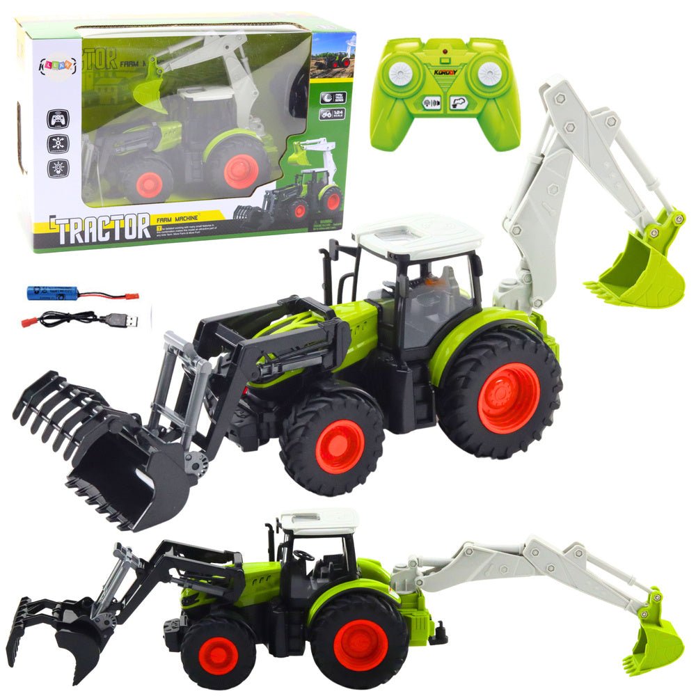 "1:24 Scale Remote Control Tractor Loader Toy for Kids"

"6-Channel RC Tractor Farm Toy with Realistic Design"

"Rechargeable Remote Control Tractor and Wagon Set"

"Durable 1:24 Scale RC Farm Truck Vehicles"

"Set of 1:24 Remote Control Farm Trucks for Kids"