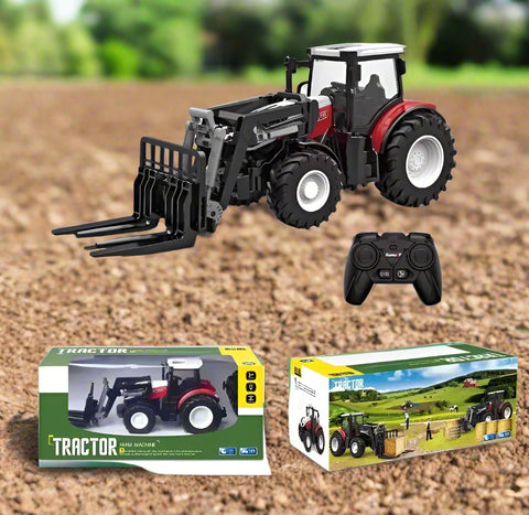 RC Farm Tractor – Black model front view
RC tractor with remote and packaging
1/24 scale toy tractor with LED lights
RC tractor for kids – included accessories
Realistic toy tractor – outdoor play