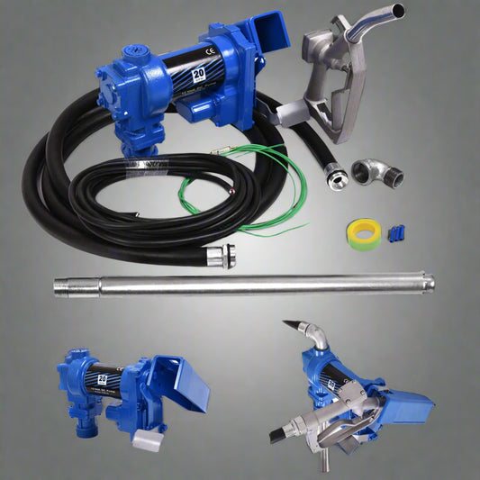 12V 20GPM Fuel Transfer Pump – Model DCEX56 Front View
Heavy-Duty Cast Iron Diesel Pump System with Hose
Gasoline and Diesel Self-Priming Transfer Pump 12V
Complete Fuel Pump Kit for Industrial Applications
Close-Up of DC Powered Fuel Transfer Pump Components