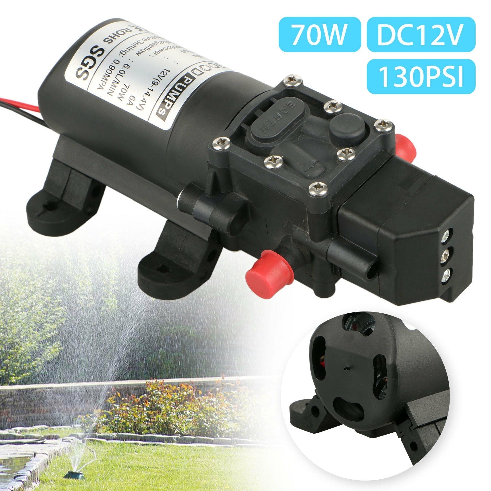 New 12V 70W High Pressure Diaphragm Water Pump – 130 PSI Self - Priming for Efficient Water Flow S1050 - with | Sold by Uncle Wiener's Wholesale