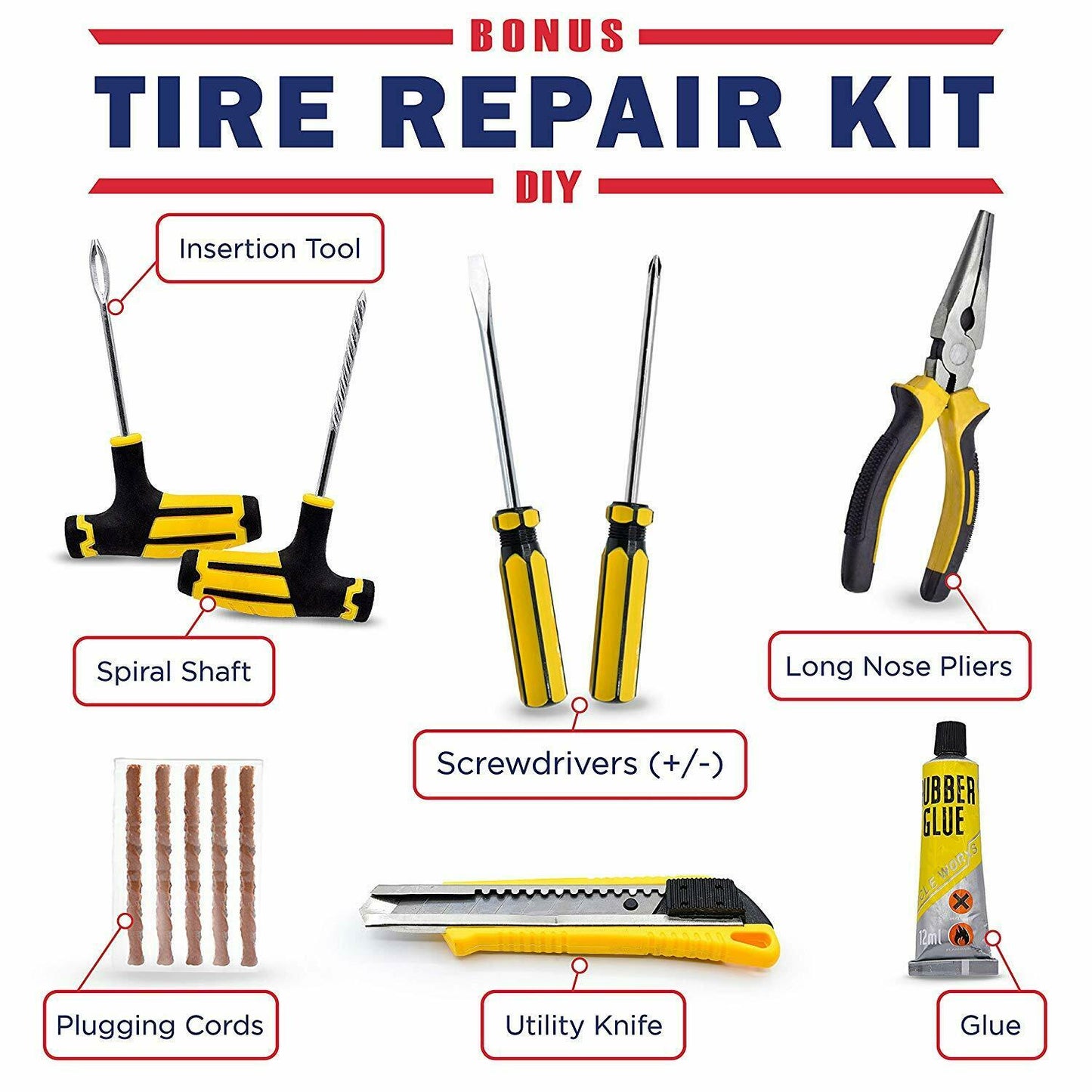 NEW 12V Air Compressor Safety Kit Tire Repair 316ACK - with | Sold by Uncle Wiener's Wholesale