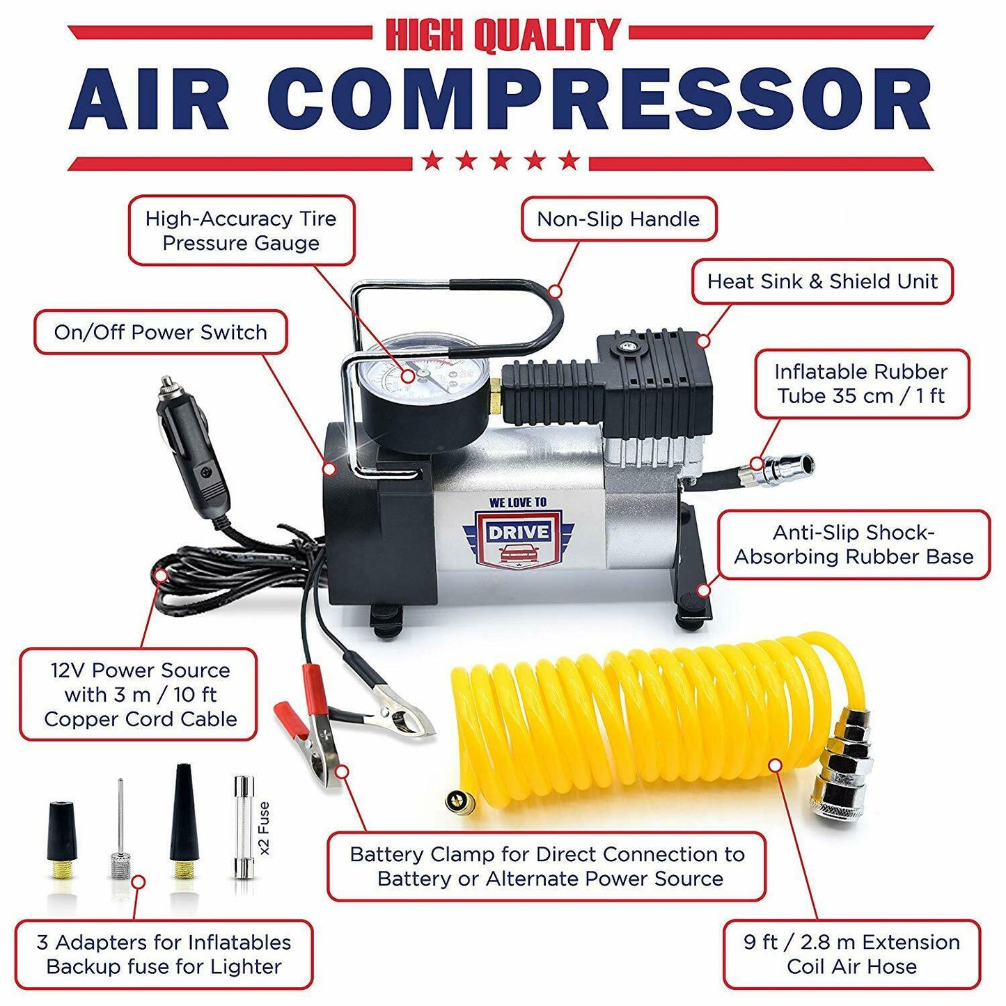 NEW 12V Air Compressor Safety Kit Tire Repair 316ACK - with | Sold by Uncle Wiener's Wholesale
