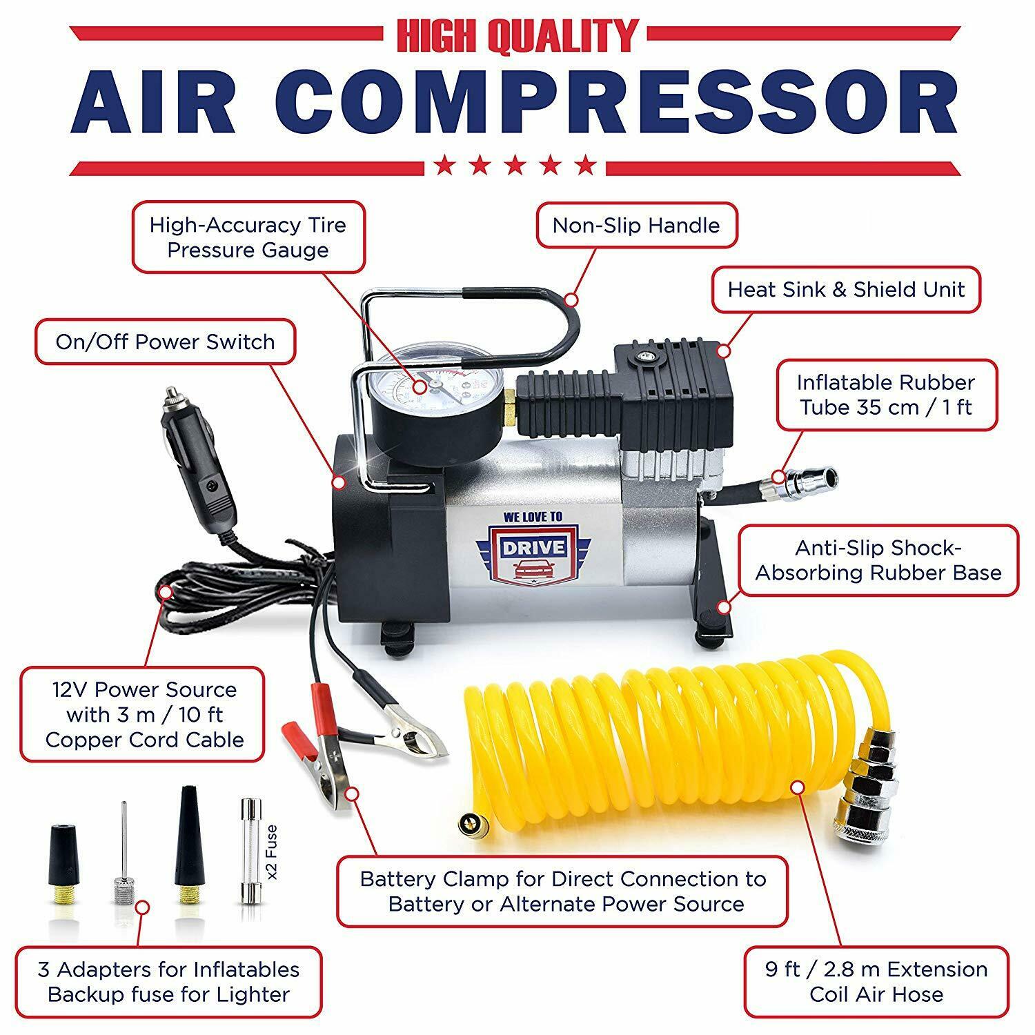 NEW 12V Air Compressor Safety Kit Tire Repair 316ACK - with | Sold by Uncle Wiener's Wholesale