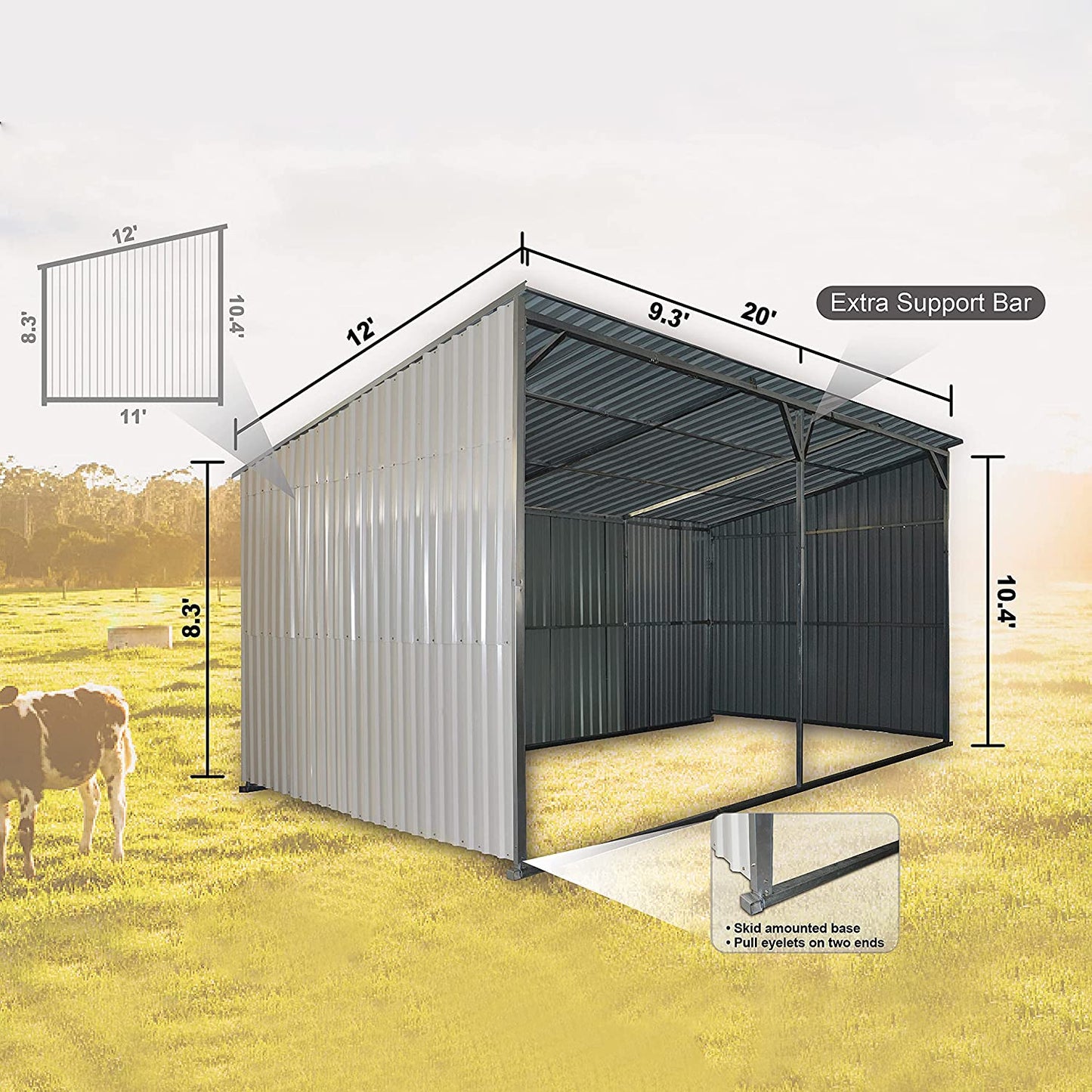 New 12x20 Ft Metal Cattle Shelter with Wood Frame – Durable Livestock Shed MS1220L - with | Sold by Uncle Wiener's Wholesale
