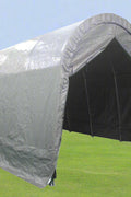 12x20x10 FT dome-top portable garage shelter with zippered door
Heavy-duty steel frame outdoor storage building for all weather
All-weather polyethylene garage cover with gray finish
Interior space of large portable vehicle shelter
Zippered door detail of portable dome garage shelter