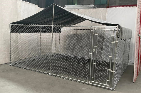 "13x13 chain link dog kennel with roof cover outdoor enclosure"

"Heavy-duty steel dog kennel for backyard with UV cover"

"Spacious outdoor pet run with secure chain link fencing"